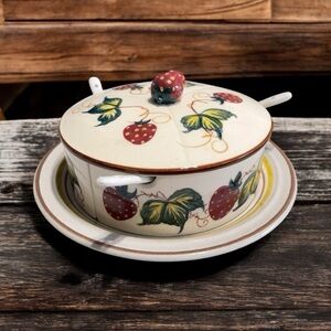 Vintage Fred Roberts Strawberry Preserves Jam Marmalade Divided Dish with Spoons